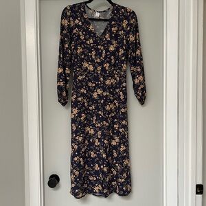 Old Navy Navy and Beige Floral Long Sleeve Dress